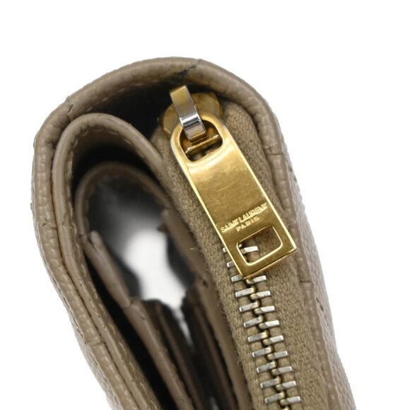 SAINT LAURENT YSL Logo Compact Bifold Wallet Leather Beige 258-082825 - Picture 8 of 15